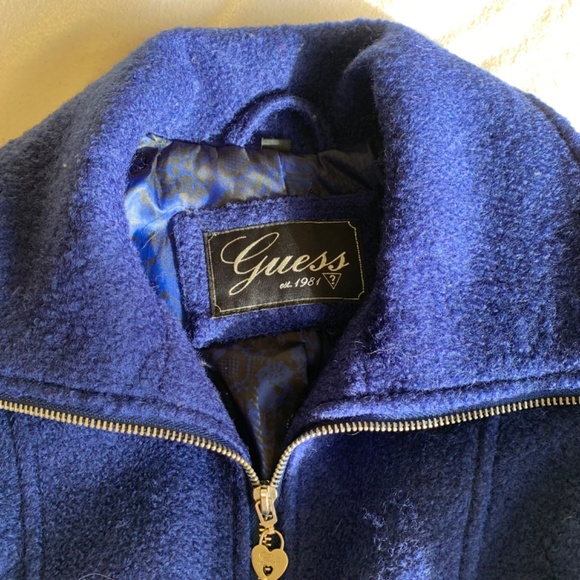 Guess Y2K Wool Blend Fit and Flare Lined Coat Zip Blue Size Small - Picture 2 of 12